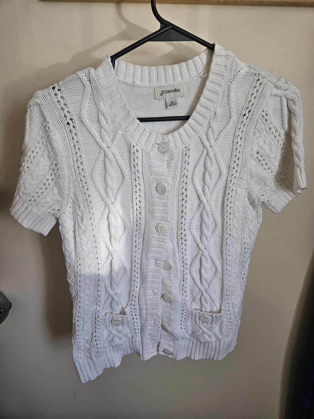 St. John's Bay Cream Cable Knit Short-Sleeve Cardigan Crochet